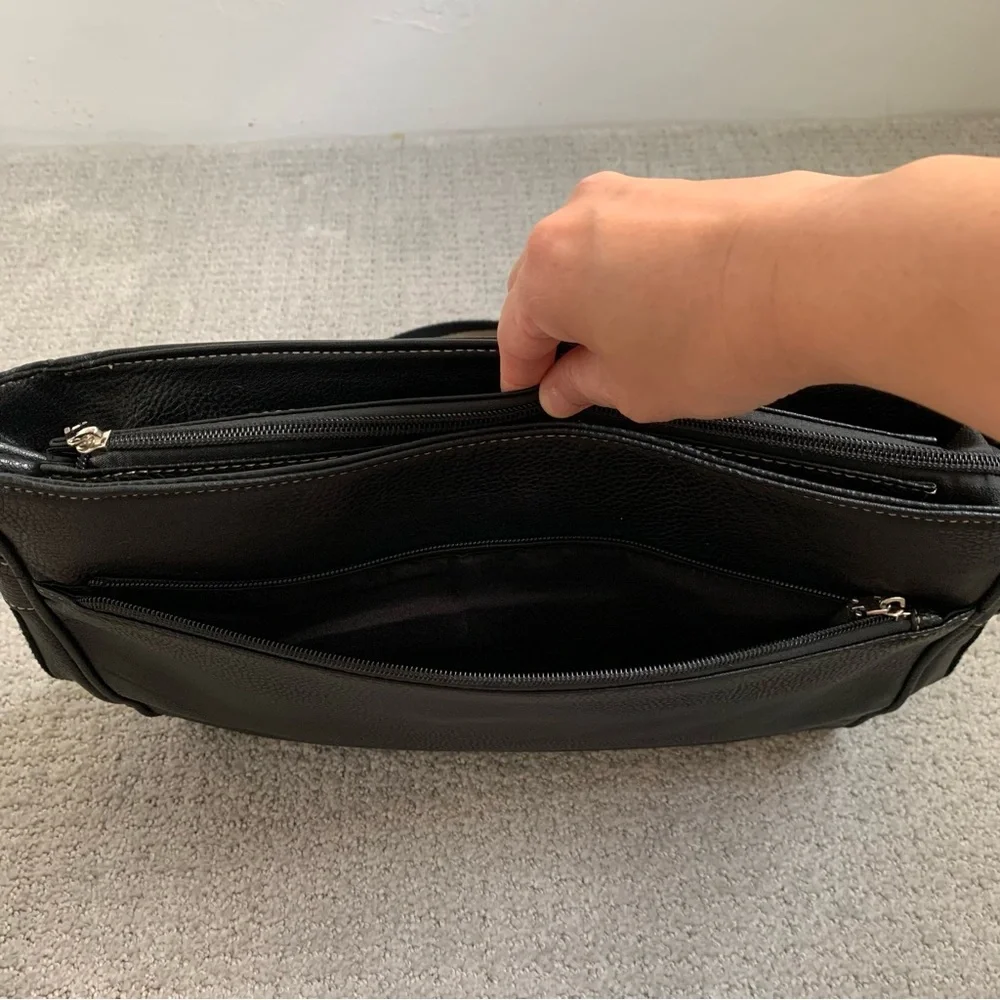 Italian Black Pebbled Leather Large Messenger Crossbody Bag, Work Unisex